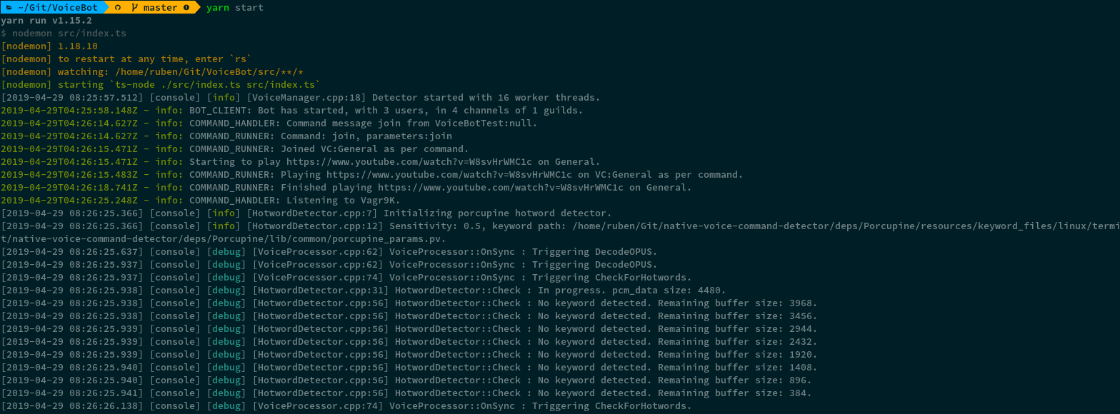 Screenshot of the voice detection app working in the terminal